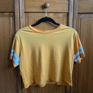 H&M Cropped Yellow w/ White Stripes Tee